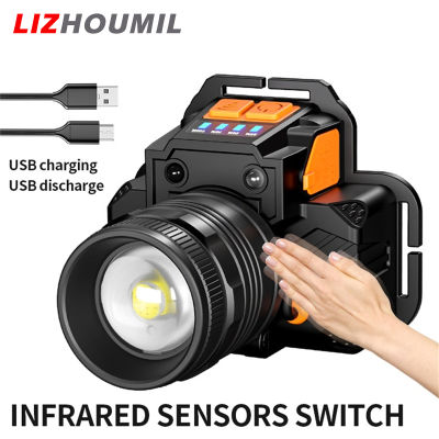 LIZHOUMIL Led Headlight Outdoor Waterproof Usb Rechargeable Zoomable Strong Light Induction Head-mounted Flashlight
