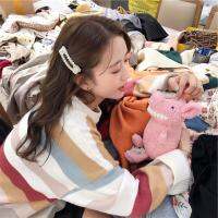 Little Partner [1899] Striped Loose Sweater Knitwear Contrast Color Matching Knit Autumn Winter Preppy Style Lazy Fashionable Very Fairy Versatile