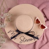 Custom Text Logo Women Floppy Summer Beach Hat Bridal Party Beach Hat Gift Personalized Honeymoon Beach Hat Bachelorette Gifts