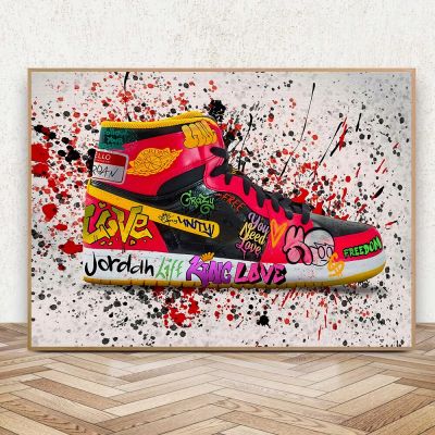 Graffiti Pop Wall Art Decor ภาพวาดผ้าใบพิมพ์โปสเตอร์สำหรับตกแต่งบ้านห้องนั่งเล่นกีฬา Shoes
