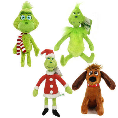 4pcsLot 28-32cm How the Grinch Stole Plush Toys Christmas Grinch Max Dog Plushie Soft Stuffed Doll for Children Christmas Gifts