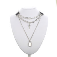 Punk Cross Chain สร้อยคอล็อค Goth Choker Collar จี้สร้อยคอผู้หญิงผู้ชายหนังสีดำ Emo Cool เครื่องประดับ