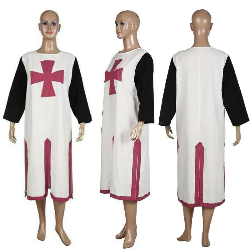 Medieval Templar Knight Crusader Surcoat Long Sleeve Outfit Cosplay Costume  