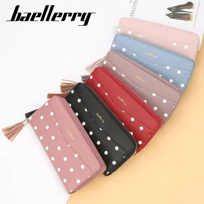 [COD] baellerry womens version cute dot long clutch bag multifunctional zipper tassel mobile phone