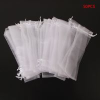 50 Pcs White Drawstring Organza Folding Hand Fan Pouch Party Wedding Gift Bags