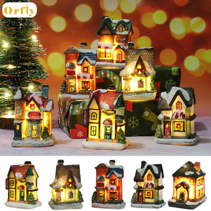 Cod Led Christmas Resin Light House Christmas Village Decorations Resin 