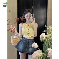 NINI [summer new] high waist Korean style A- line denim skirt womens elegant retro chic new skirt summer student 2022 niche V728