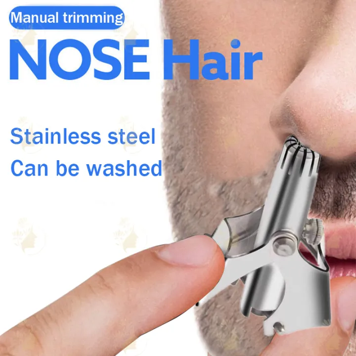 In Stock】Portable men women stainless steel washable manual nose hair  cutting trimmer with cleaning brush