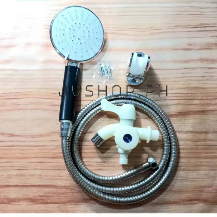 COD 1 SET Telephone Shower Head Hose And Holder With Dual Faucet Set