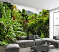 ﹍●♨ Decorative wallpaper Tropical rain forest background wall painting