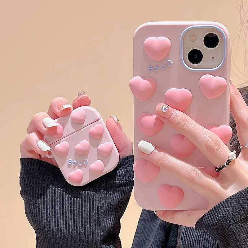 3D Heart Bubbles Pastel Pink Cute Trendy iPhone 12 Case Cover 