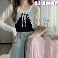 JJ Shop​?​พร้อมส่ง เสื้อคลุมซีทรูไหมพรม ปลายหยัก น่ารักสไตล์​เกาหลี Q605