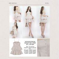 SLYQ DIAMOND PEPLUM SINGLET TOP &amp; SKIRT SET ชุดเซ็ทเสื้อสายเดี่ยวกระดุมเพชร คู่กระโปรงสั้น เดรสออกงาน