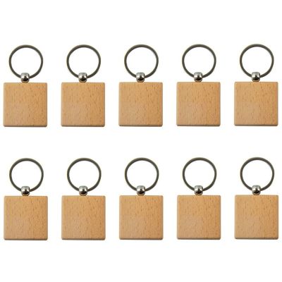 Blank Wooden Key Chain, Wooden Key Chain, Key Ring, Key Tag, Personalized EDC or Best Gift Craft (Square, 10 Pieces)