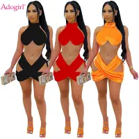 Adogirl Fashionable Sheer Mesh Patchwork Velvet Mini Dress Halter Sleeveless Cross Bodycon Nightclub Party Vestidos Outfits