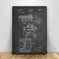 ศิลปะบนผนังดับเพลิงรถบรรทุกผ้าใบวาดภาพสิทธิบัตรภาพแต่งบ้านนักดับเพลิงโปสเตอร์ศิลปะพิมพ์เขียวนักดับเพลิง