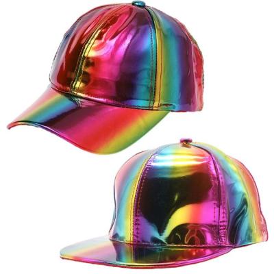 Adjustable Shiny Holographics Baseball Caps Hip Hop Flat Brim Rock Snapback Hat Reflective Fashion Rave Cosplay Caps for Dance Glastonbury Festival justifiable
