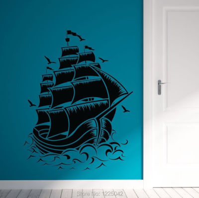 free shipping Nautical Sail Boat Pirate Ship Wall Decal Wall Stickers Room Home Decor Vinyl Wall Art Wall Mural Poster