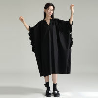 New China Chuangri European And American Style V -Neck Loose, Thin Pumping Solid Color Shirt Skirt 2023 Silhouette Large