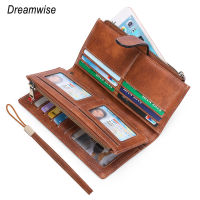 Dreamwise ใหม่ผู้หญิงยาวกระเป๋าสตางค์หนังวัวแท้ RFID ผู้ถือบัตรหลายความจุขนาดใหญ่สุภาพสตรีสามพับคลัทช์