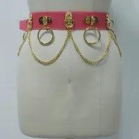 100 Handmade Unisex Men Women Waist Belt Blood Pink Jelly Vinyl Harness PVC Gold Silver Circle with Chain Link Waist Straps