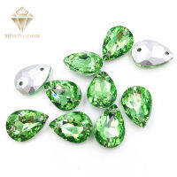 10X1413X18mm water drop Light green glass crystal pointback Double hole sew on rhinestones Diy dress wedding accessories