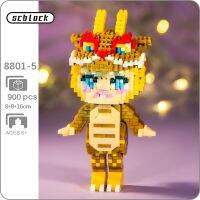 SC 8801-5 Zodiac Animal World Dragon Girl Cartoon Doll Pet Model DIY Mini Diamond Blocks Bricks Building Toy for Children no Box