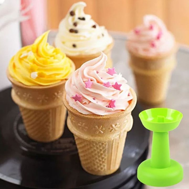 dgthe-ชั้นวางไอศกรีมทรงกรวยสองชั้นพลาสติกกันการไหลของหยดยามน้ำหนักเบาสีทึบกันถาดจุ่มสำหรับเด็ก