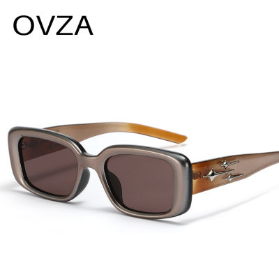 แฟชั่น OVZA แว่นกันแดดกรองแสงไข่มุกผู้หญิงแว่นตาหรูหราผู้ชายกรอบสี่เหลี่ยมผืนผ้า S8010สไตล์พังก์ UV400