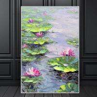 Arthyx Texture Lotus ภาพวาดสีน้ำมันบนผ้าใบ Modern Abstract ดอกไม้ Landscape Art รูปภาพสำหรับห้องนั่งเล่น Wall Decor New