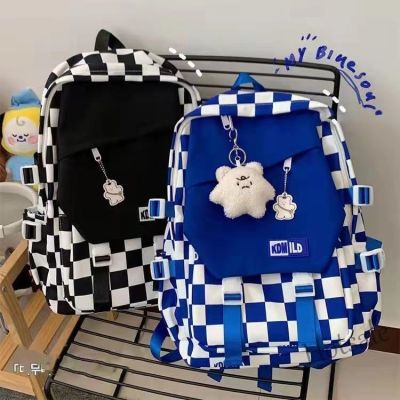 【hot sale】▦❈ C16 Japan and South Korea Ins Checkerboard Plaid Student Schoolbag Large-capacity Backpack Girls Travel Bag