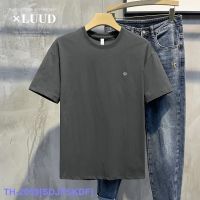 Top LUUD Summer New Candy Color Round Neck Cotton Top Korean Simple Mens Casual Small Smile Embroidered Short-Sleeved T-Shirt YY ✈☞☜