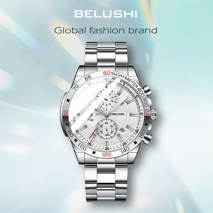 belushi-นาฬิกา-ผู้ชาย-ของแท้-100-หรูหรา-ลำลอง-โครโนกราฟ-กันน้ำ-กันกระแทก-เรืองแสง-ของขวัญ-ผู้ใหญ่-สายเหล็ก-568