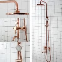 【LZ】▨◕  Conjunto de chuveiro de latão cores dourada e rosa suporte de parede torneira água quente e fria conjunto sistema de banho