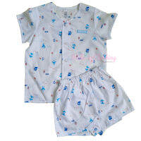 เสื้อผ้าลำลอง แบรนด์ Little Wacoal Size 80 / 90 (ลายสุนัขจิ้งจอก สีฟ้า ผ้าป่าน แขนสั้น)