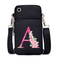 Women Handbag Wallet Mobile Phone Bag 26 English Alphabet Flower Shoulder Bag Pouch Case Lady Purse Coin Wallet Small Money Bag