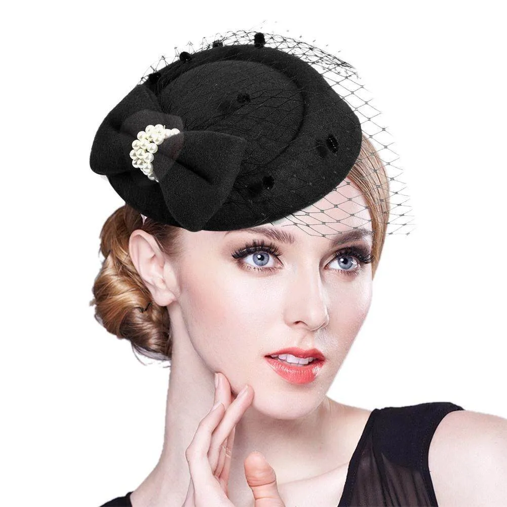 New Vintage Mesh Pearl Hat Hair Accessories Women Fascinator Hair Clip  Party Derby Hat | Lazada
