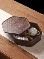 Chinese-style bamboo tea set storage box dust-proof finishing box with cover cage solid wood kung fu