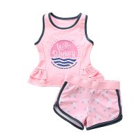 Girl Two Pieces Suit Children Letter Print Swimsuit 3-12 Year Kid Cute Cartoon Swimwear 2023 Baby Beachwear Bathing Suit