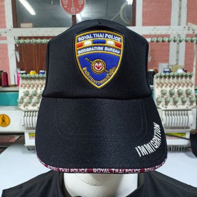 หมวกแก๊ปตำรวจ สีดำ หมวกแก๊ปตำรวจตรวจคนเข้าเมือง ด้านหลังสามารถเลื่อนปรับขนาดได้
