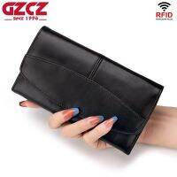 ZZOOI Genuine Leather Men Wallet High-quality Clutch Bag Free Engraving Purse For Women Credit Card Holder With Rfid Blocking Function