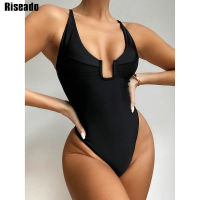 Riseado Black Swimsuit Womens Swimwear 2022 U-wired y Bodysuit Women Bathing Suit Smocked Monokini Solid Beachwear