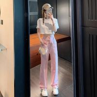 Pink Womans Jeans High Waist  Summer Wide Leg Denim Trouser Baggy Streetwear Chic Design Ladies Vintage Straight Jean Pants