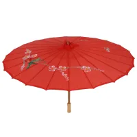 Plum Blossom Pattern Red Bamboo 31.5" Dia Oriental Umbrella Parasol