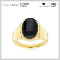 Gemondo แหวนผู้ชายเงินแท้ 925 ชุบทอง 18K ประดับหินแบล็คโอนิคส์ (Black Onyx) หรือนิลดำ คลาสสิค : แหวนนิล