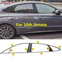 สติกเกอร์ของตกแต่งขอบหน้าต่างรถยนต์สำหรับ Hyundai Sonata 10th Sonata 2020 + สีดำ ABS รับประกันอุปกรณ์เสริมภายนอก Hiasan Mobil