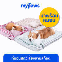 My Paws ที่นอนสัตว์เลี้ยงลายสก็อต (A) พร้อมหมอนหนุน ขนาดใหญ่ถึง 100 cm หนานุ่มกว่าพิซซ่า