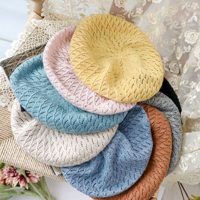 ✥✾✖ Beret Hats Flat Cap Knit Hollow Berets Hat Female French Painter Gorra