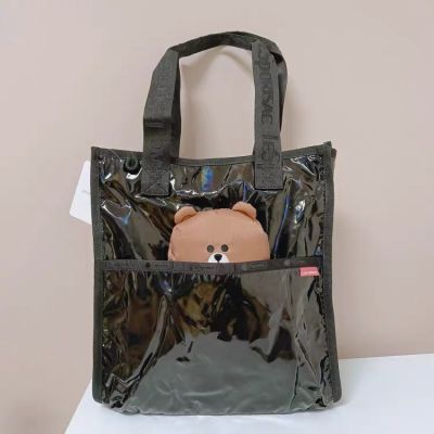 Lesportsac 2023 Brown Bear Co-Branded Fashion Cartoon 3D Bear Ke Ni Rabbit กระเป๋าสะพายไหล่ขนาดใหญ่3590