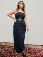 Cider Strapless Belted Denim Maxi Dress Curve &amp; Plus